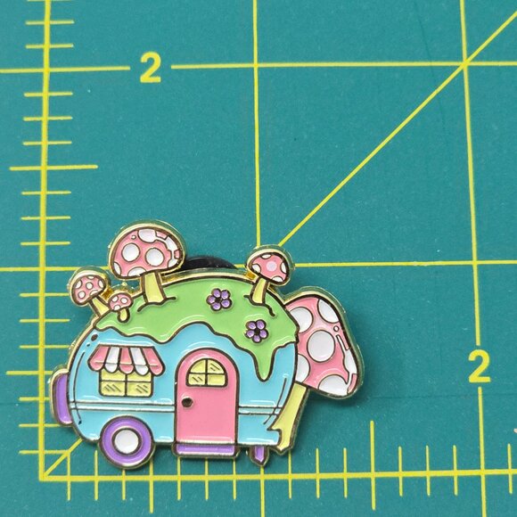 Bright Bat 2022 Pastel Mushroom Camper Enamel Pin – Cottagecore Kawaii - Picture 5 of 7